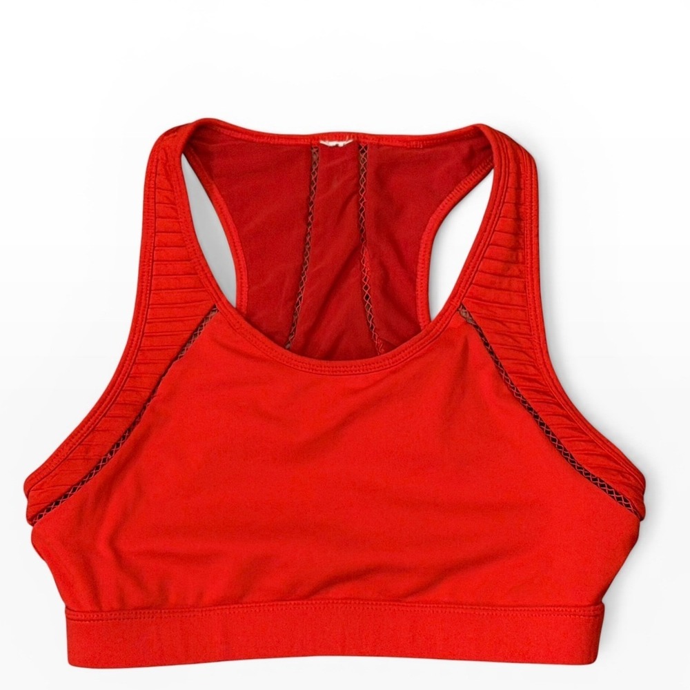 Fabletics Red Racerback Sports Bra Lattice Mesh Ribbed Detail Womens XSmall EUC